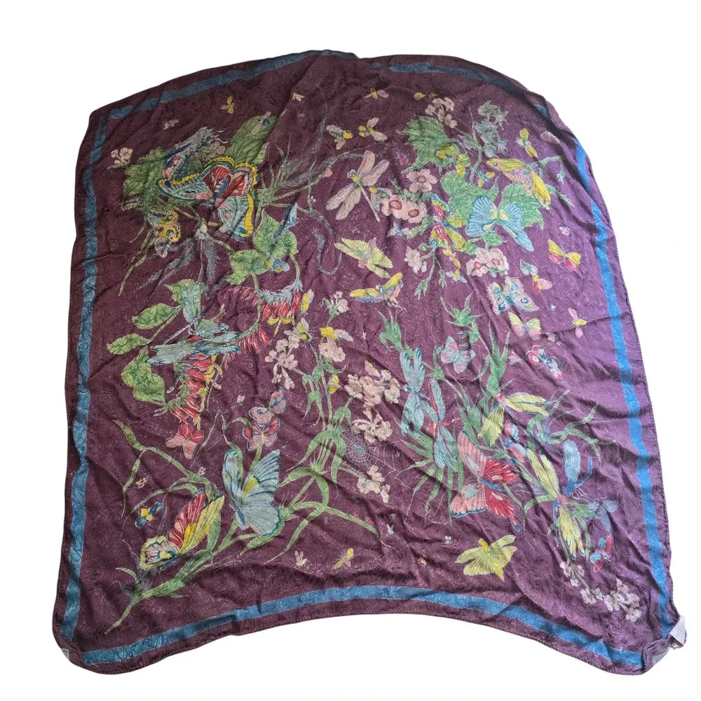April Cornell Rayon Square Scarf Purple Butterfly Dragonfly Floral Jacquard 37